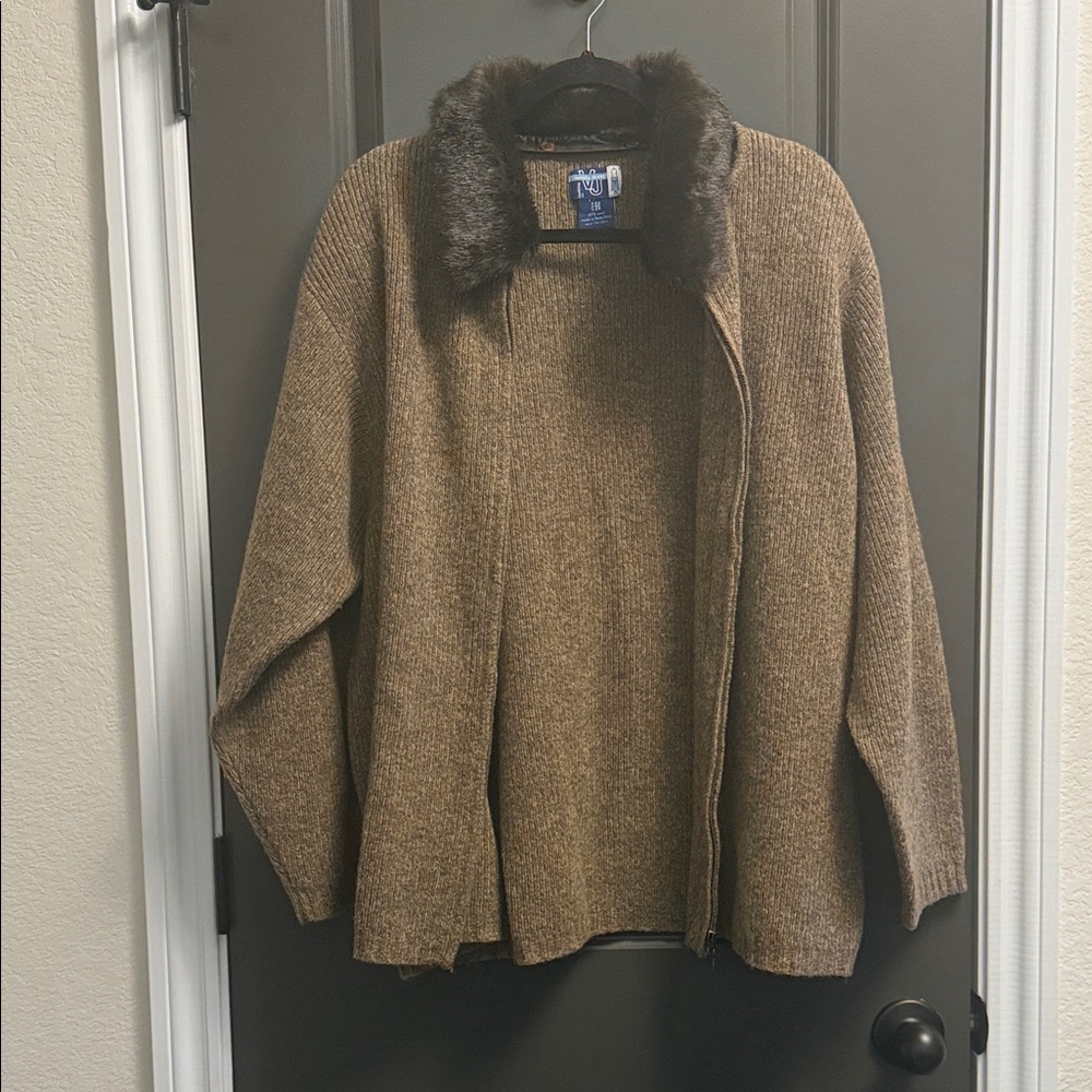 Coldwater Creek Tan Jacket with Faux Fur Collar